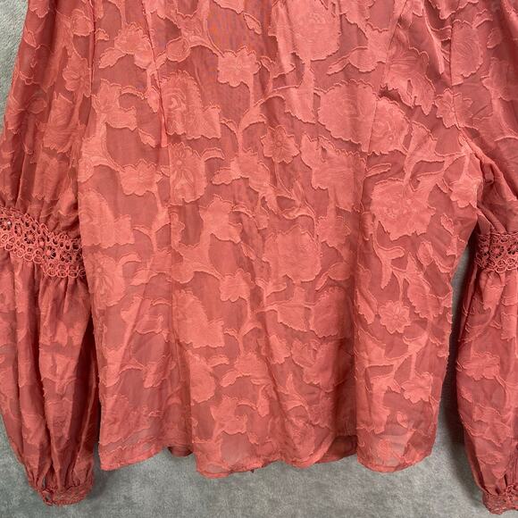 Lace‎ Button Up Shirt Top Women 1XL Puff Sleeve Indie Boho Chic Romantic Renfair - Picture 7 of 14